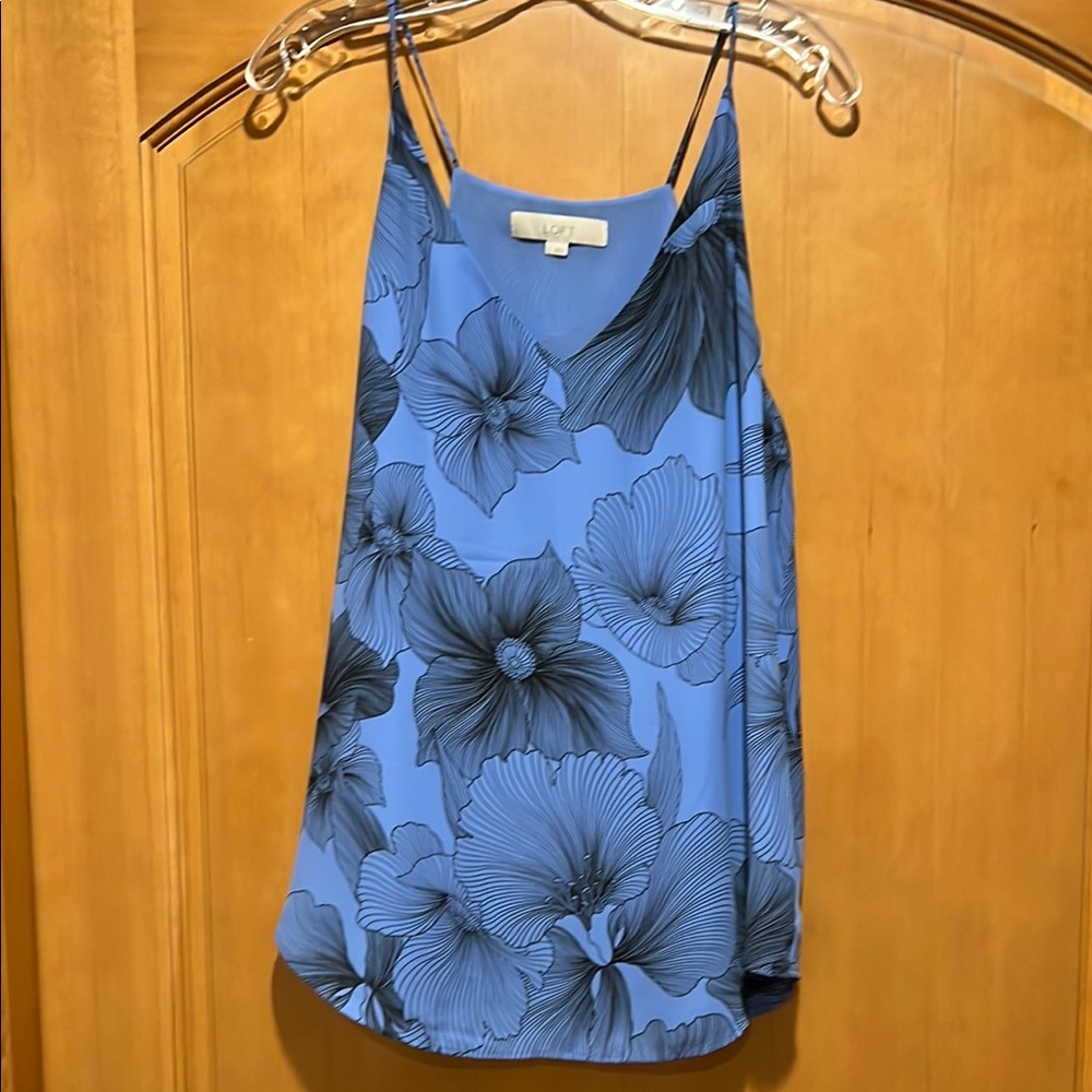 LOFT Blue Sleeveless Camisole with Floral Design